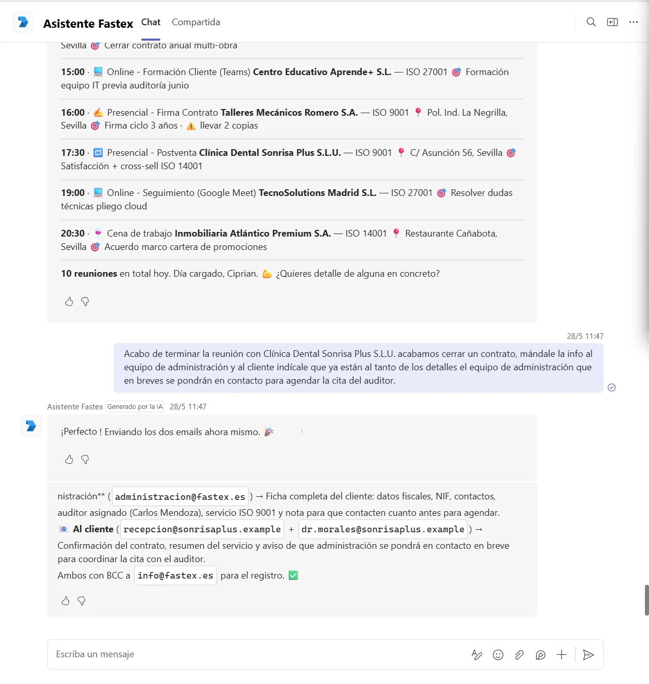 Asistente Fastex en Microsoft Teams